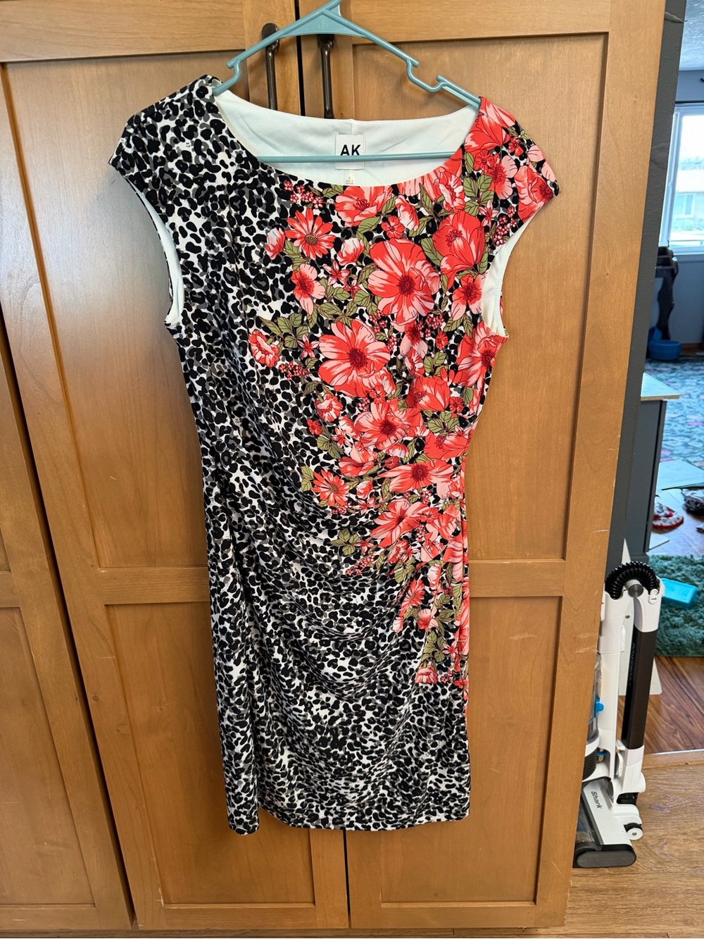 Anne Klein Black & Red Floral-Accent Sheath Dress